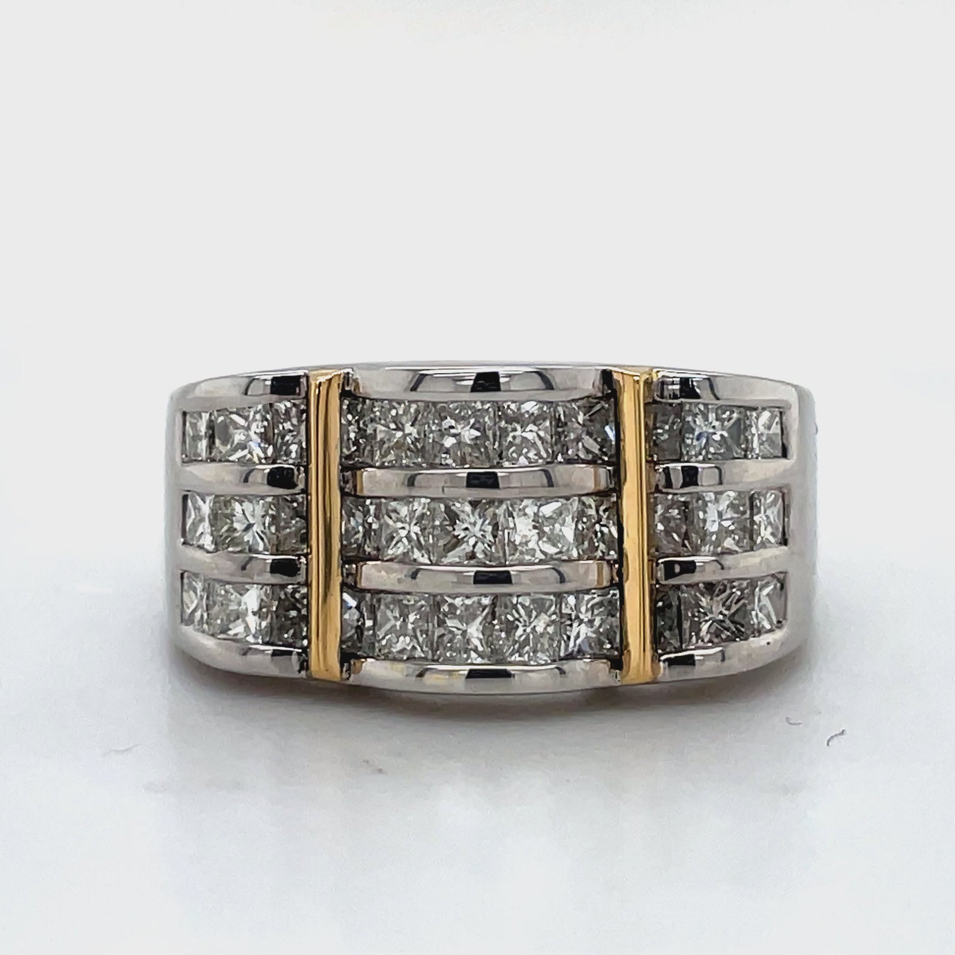 Front and Side View of Triple Row Princess Cut Diamond Ring