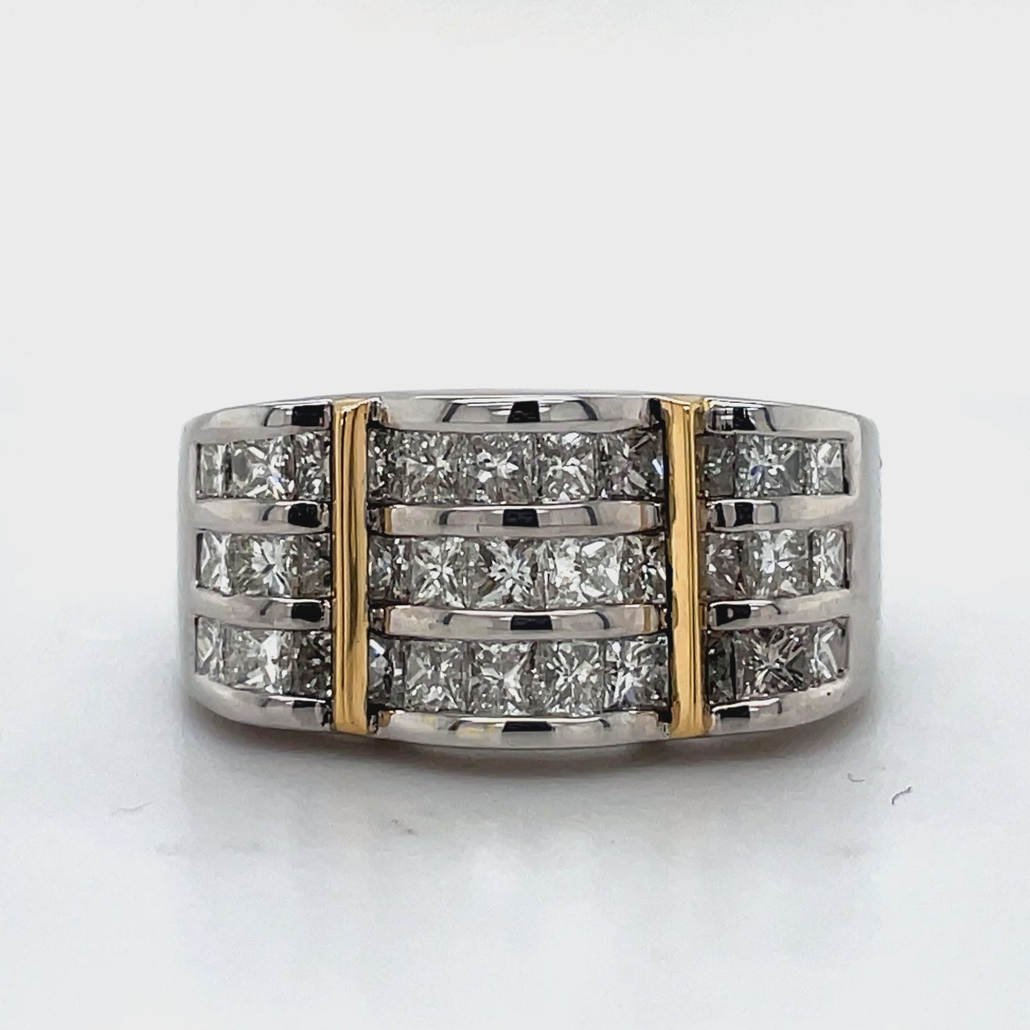 Front and Side View of Triple Row Princess Cut Diamond Ring