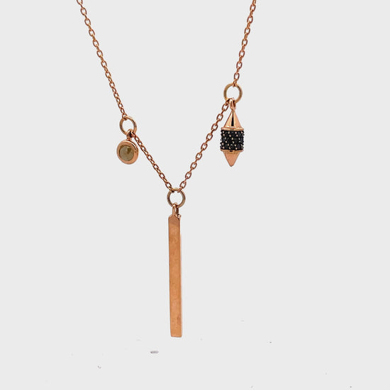 Try on video of 18k Rose Gold Bar & Black Diamond Necklace 