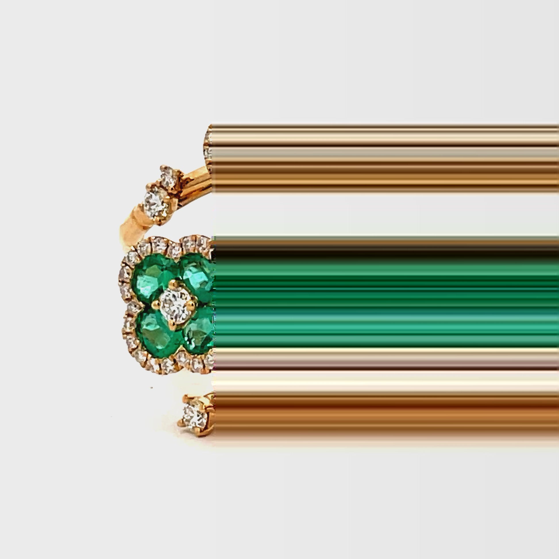 Try on view of 18k Yellow Gold Diamond, Sapphire, Ruby and Emerald Flower Ring