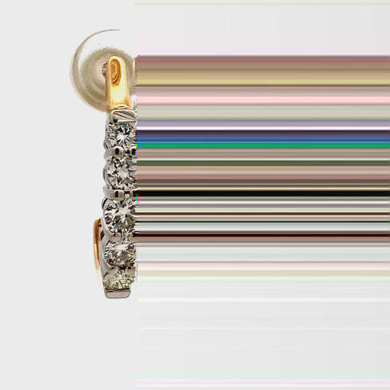 Watch video of front video of Two Tone Diamond Sleek Hoop Earrings 1.50 cts