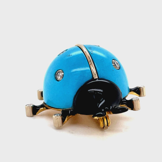 Front and Side View of the Estate Enamel Lady Bug Brooch