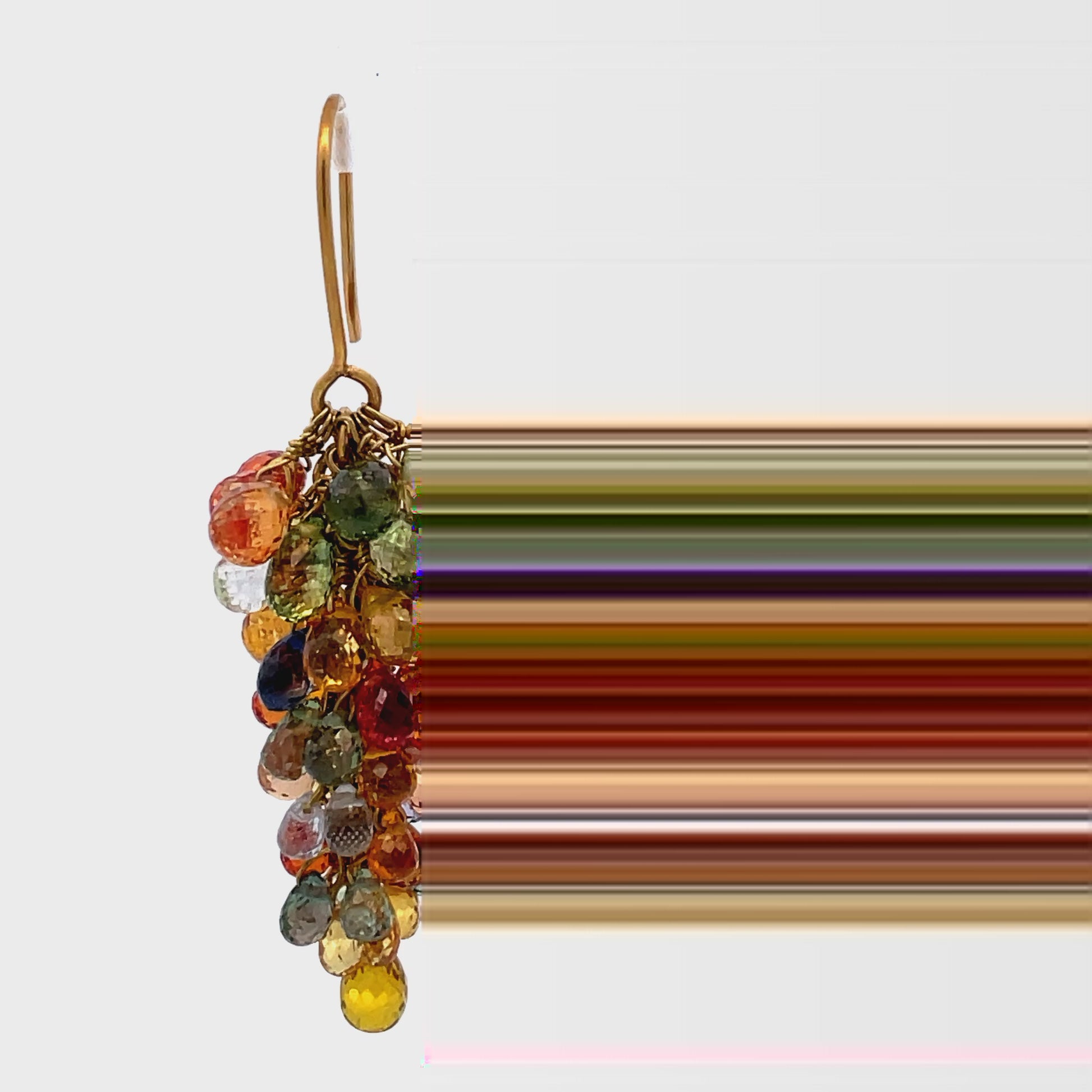 Try on video of 14k Yellow Gold Multi-Color Sapphire Briolette Chandelier Earrings 