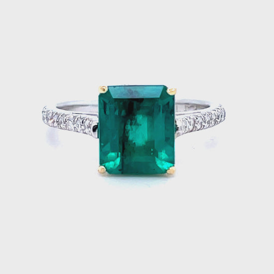 Indulge in timeless elegance with this luxurious Emerald Ring Set in 22k Yellow Gold & Platinum. Featuring a 2.40 ct emerald cut emerald center stone, surrounded by round diamonds 0.60 cts for an exquisite look. Crafted to last, this statement piece will be cherished for years to come.