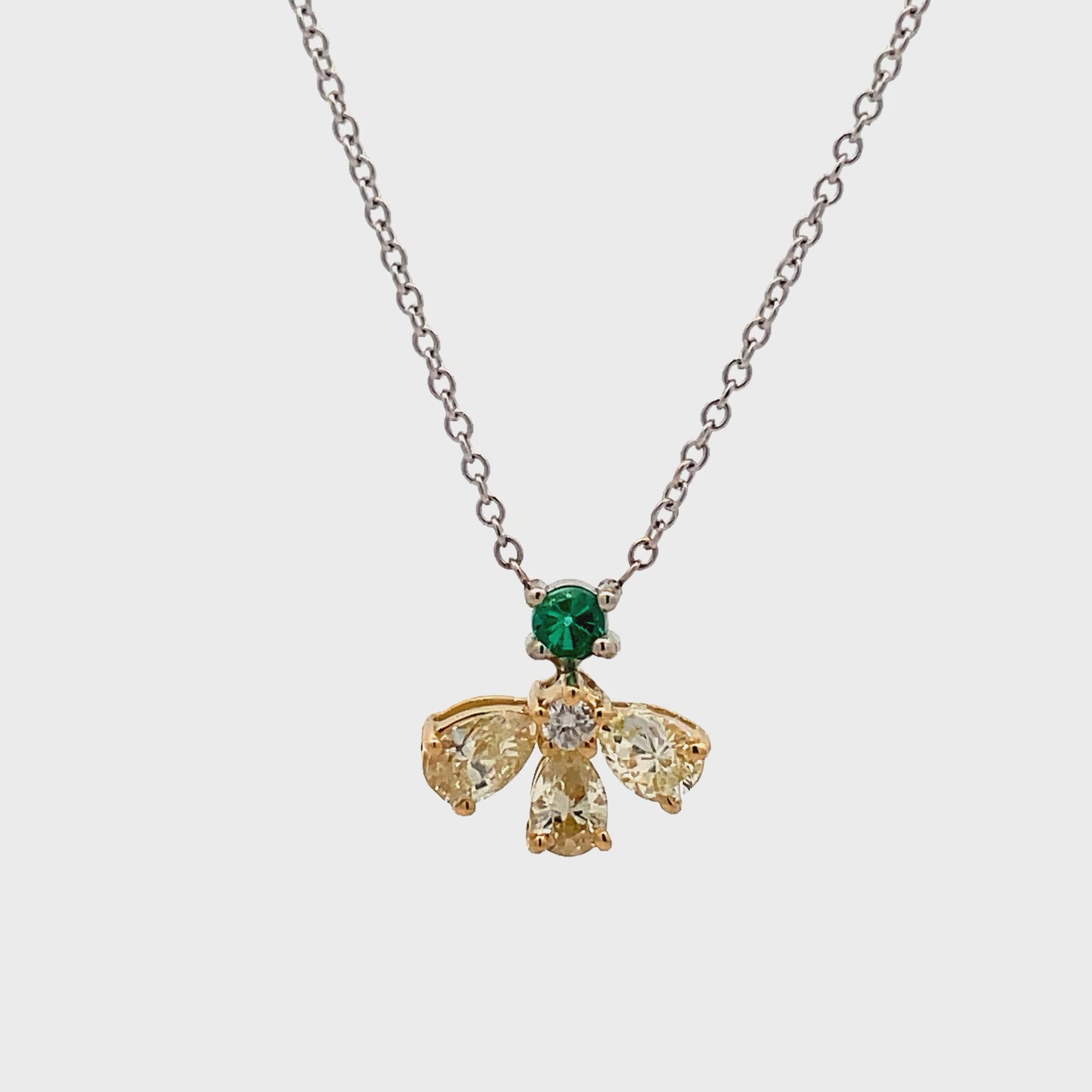 Watch Video of Yellow Diamond & Emerald Bee Necklace