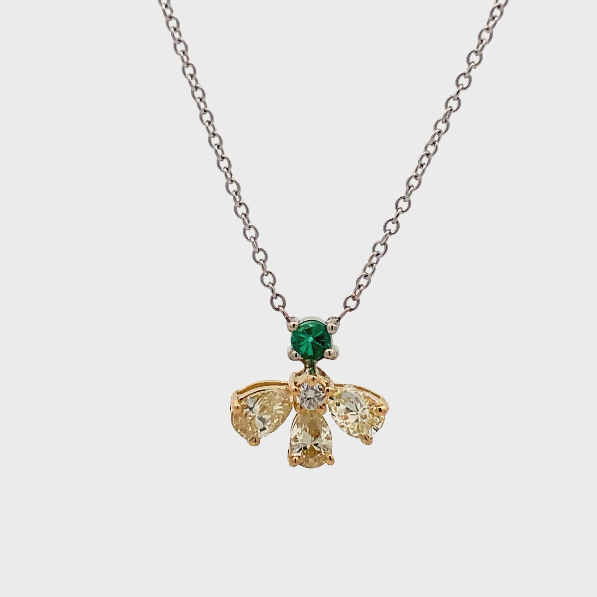 Watch Video of Yellow Diamond & Emerald Bee Necklace