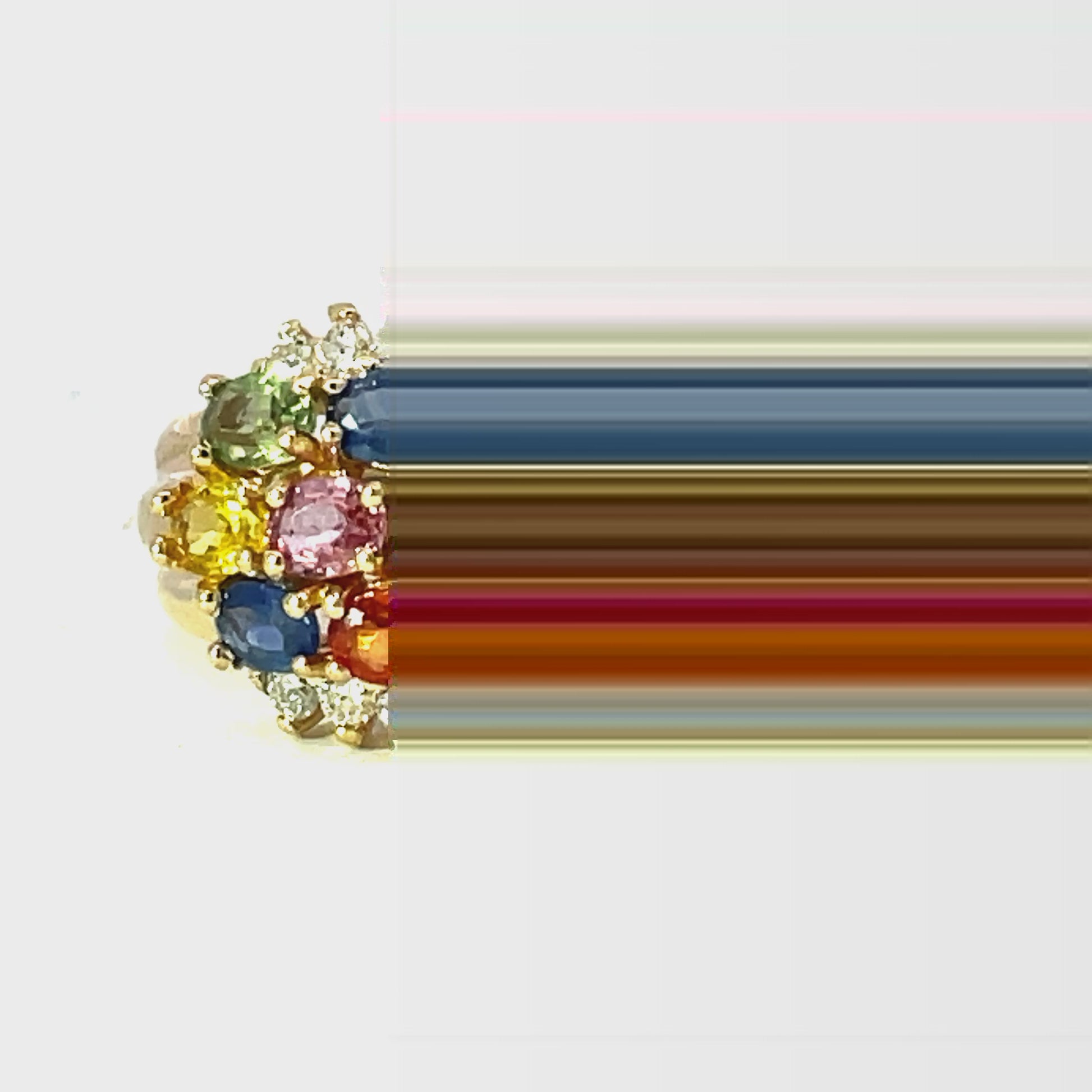 Try on video of 14K Yellow Gold Multicolor Sapphire Five Row Ring