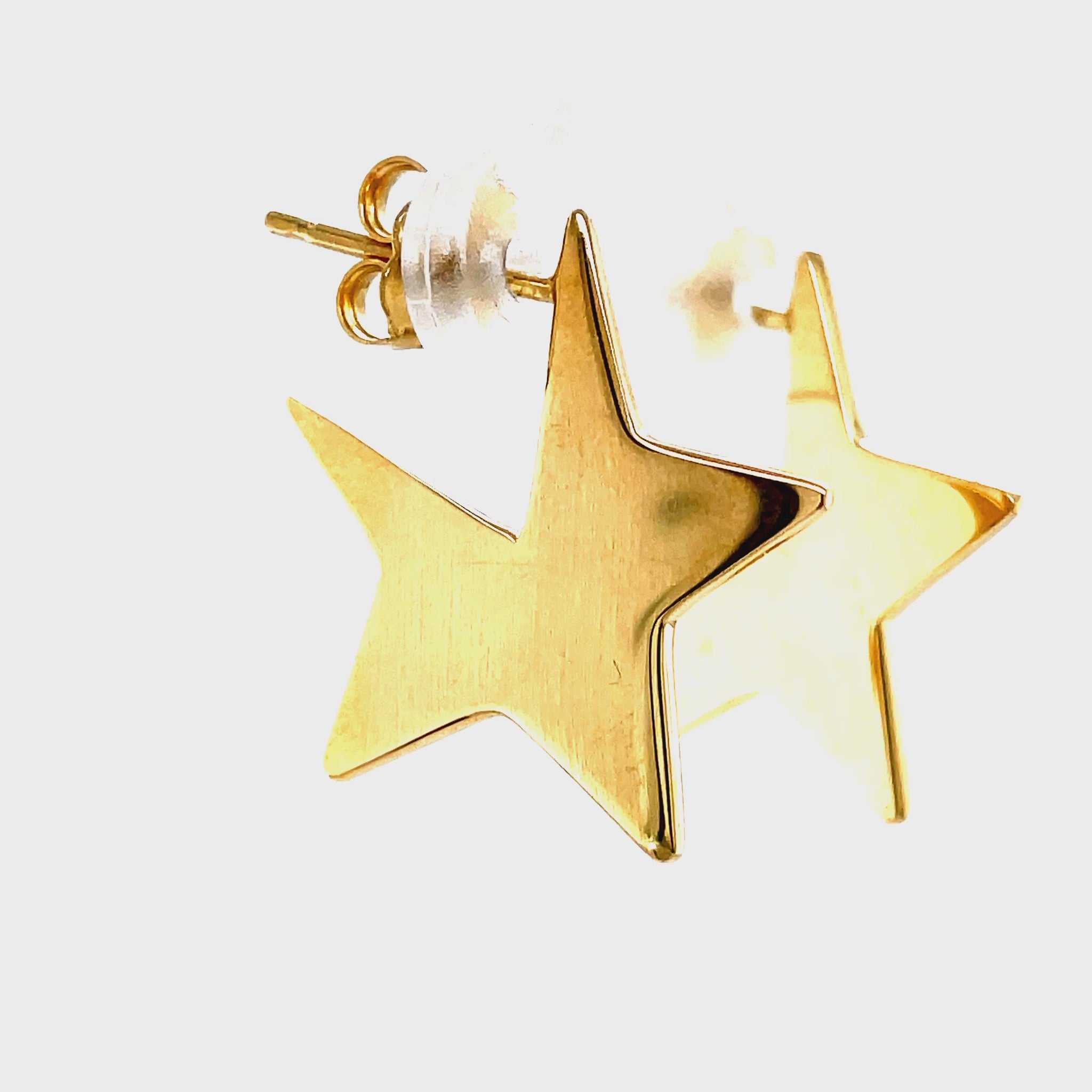 Watch Video of Front and Side View of Large Star Earrings Yellow Gold