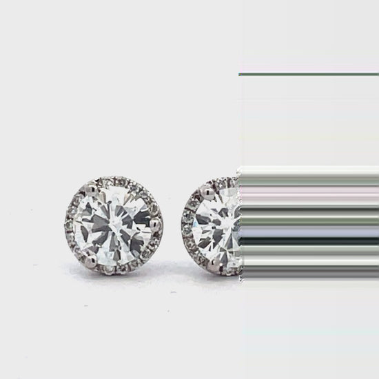 Try on video of 18k White Gold Diamond Studs with Diamond Jackets 1.75 cts 