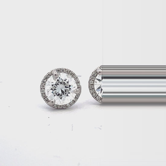 Try on video of 18k White Gold Diamond Studs with Diamond Jackets 2.35 cts