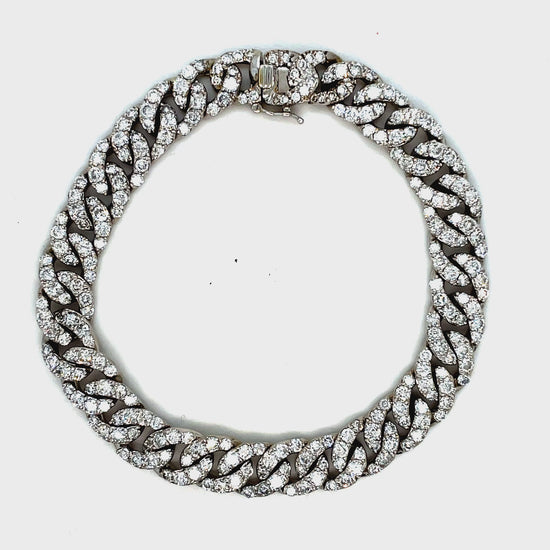 Try on video of fastened 18k White Gold Chain Link Diamond Bracelet