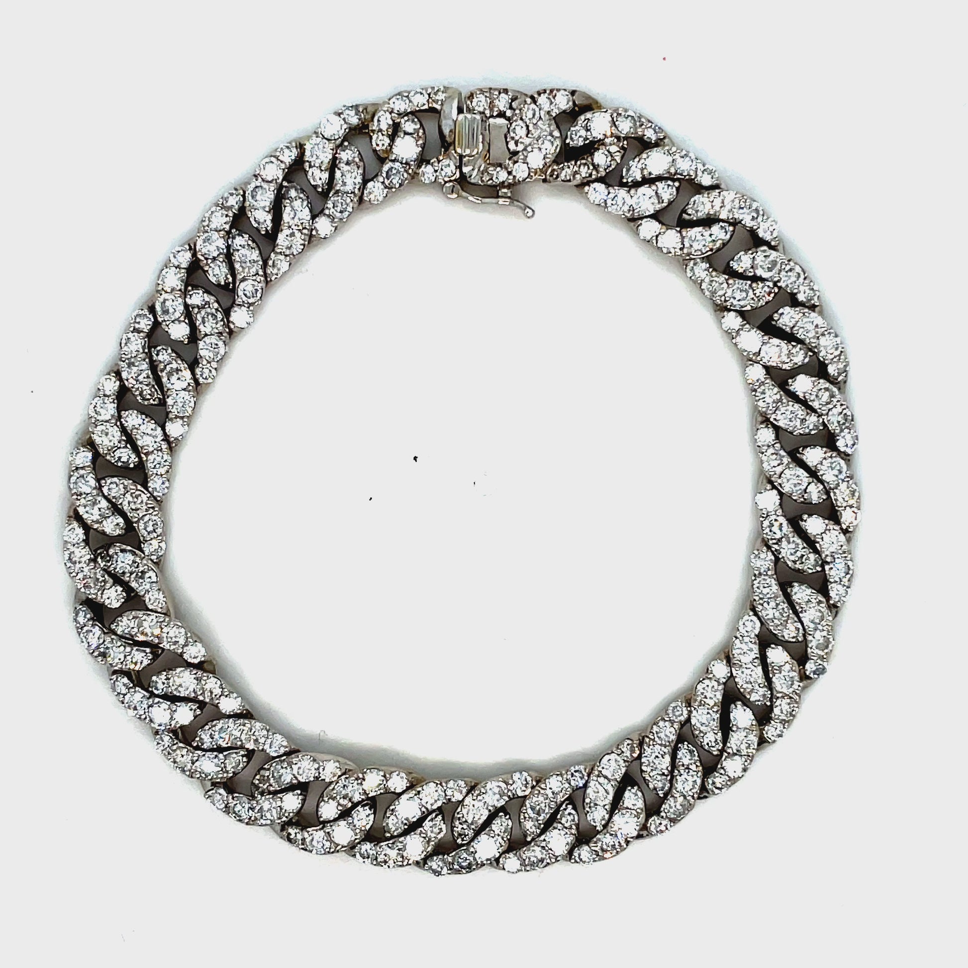Try on video of fastened 18k White Gold Chain Link Diamond Bracelet