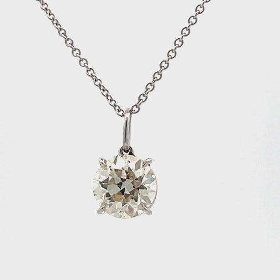 Watch video of European Cut Round Diamond Solitaire Pendant Necklace 2.25 cts