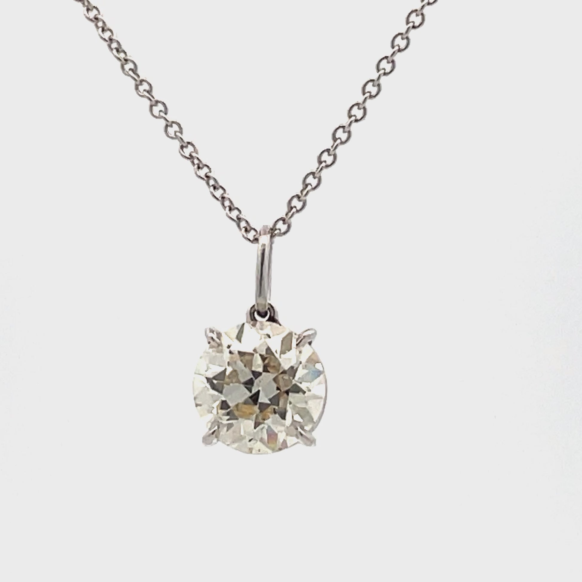 Watch video of European Cut Round Diamond Solitaire Pendant Necklace 2.25 cts