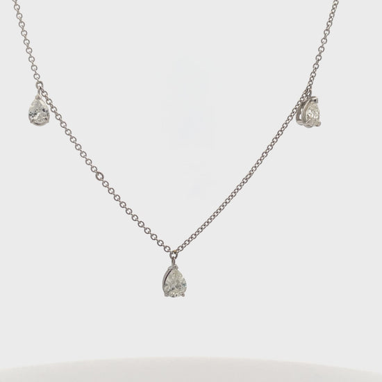 Watch video of front view of Pear Shape Diamond Three Station Necklace 1.00 cts