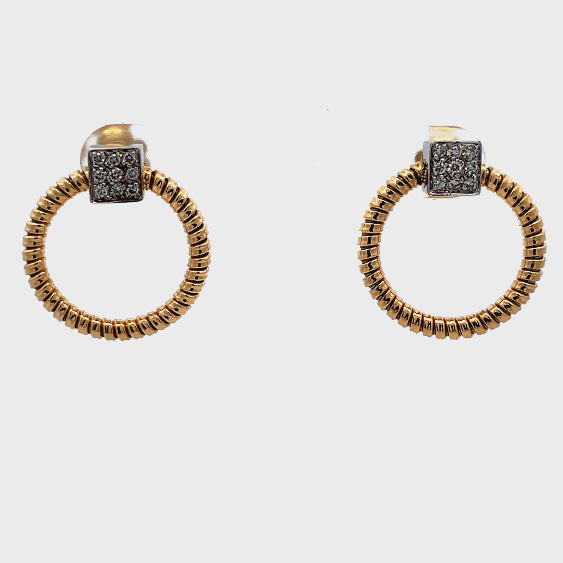 Try on video of 18K Two Tone Italian Made Diamond Yellow Gold Medium Hoop Earring 