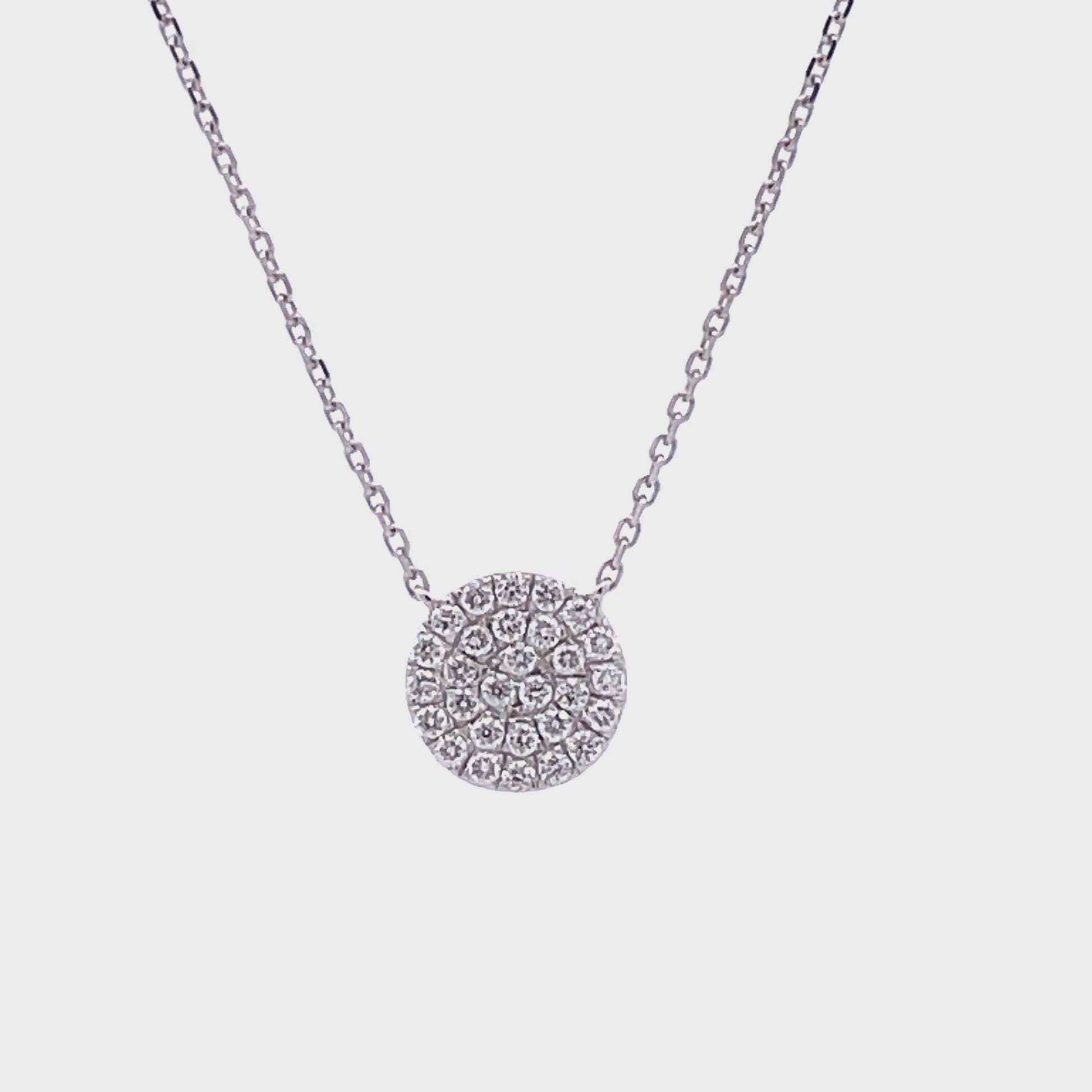 Watch video of front view Diamond Pave Circle Pendant Necklace White Gold
