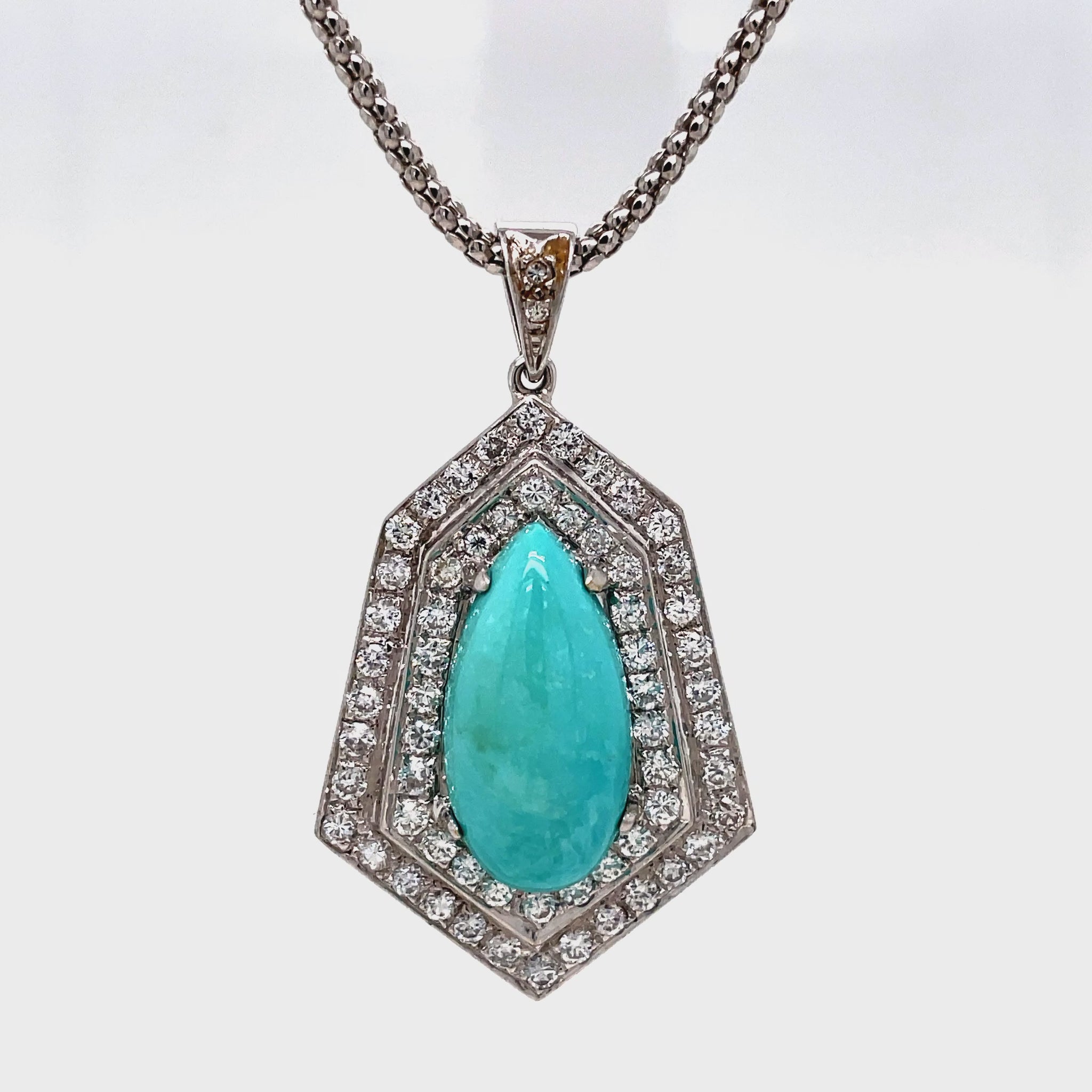 Watch Video Of Front and Side View of Turquoise Cabochon Diamond Medallion