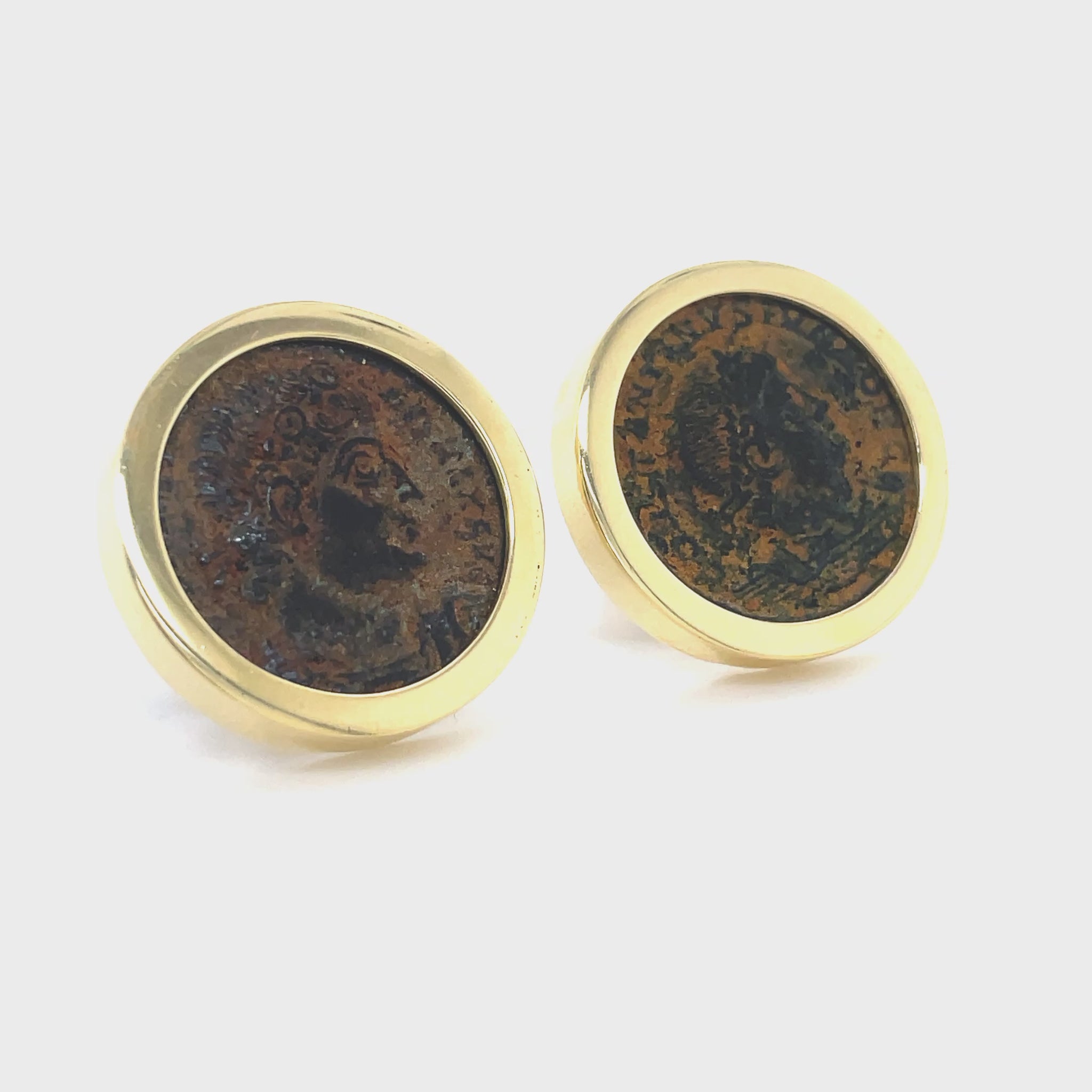 Front and Side View of Italian Made Constantiness Coin Bezel Set Earrings