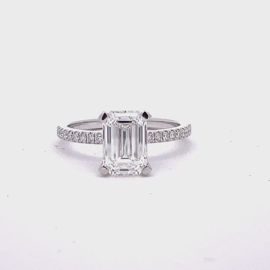 Watch front view of Emerald Cut Diamond Engagement Ring