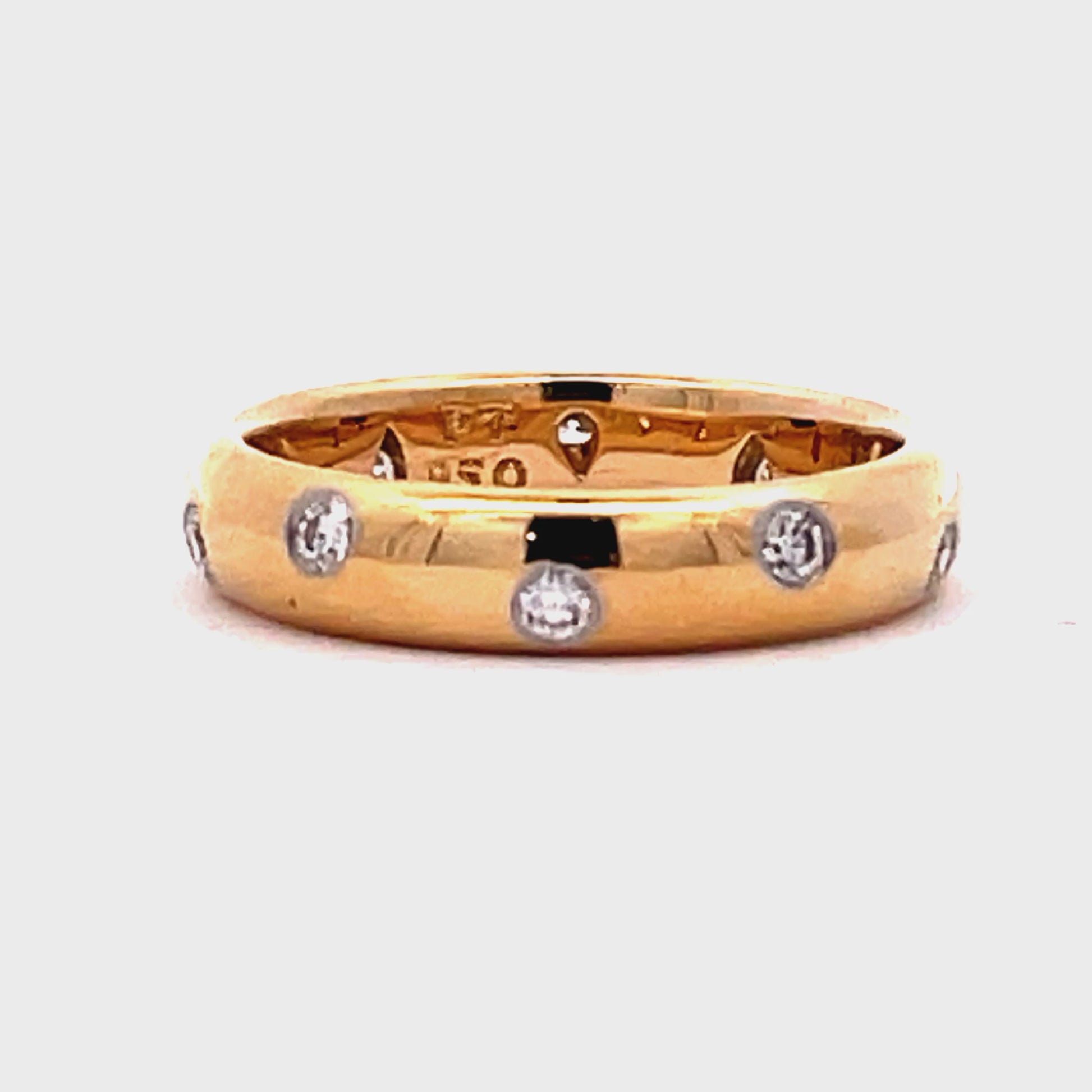 Front and Side View of Estate Tiffany and Co. 18k Yellow Gold & Platinum Diamond Ring