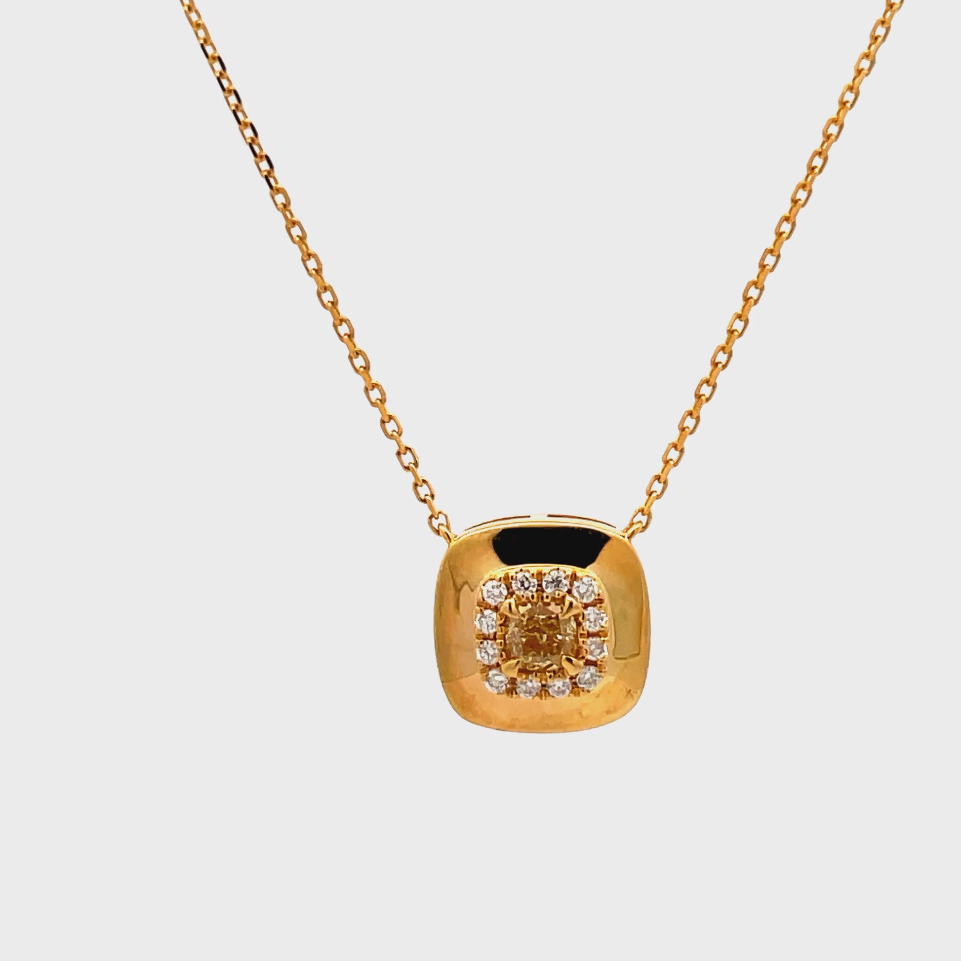 Watch video of front view of Fancy Yellow Diamond Square Pendant Necklace