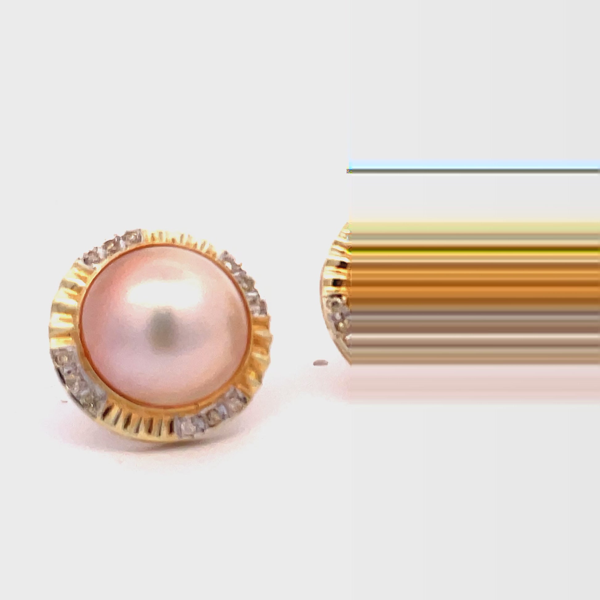 Watch video of front view of Mabe Pearl Diamond Yellow Gold Earrings