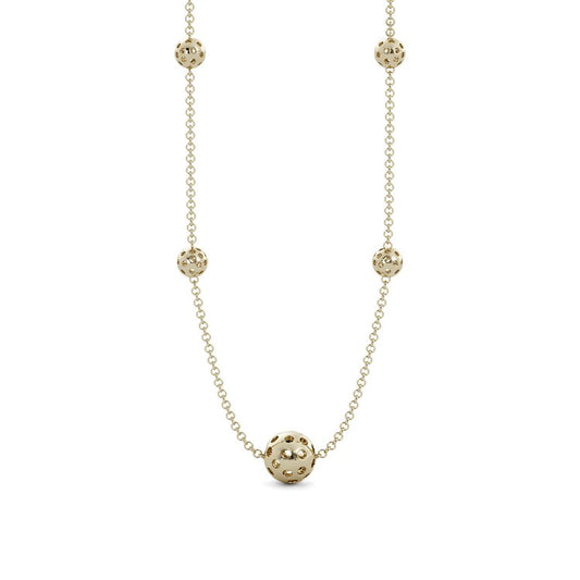 Front view of 14K Yellow Gold Five Pickleball Necklace