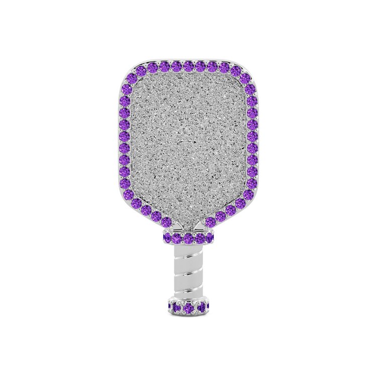 Front view of Pickleball Amethyst Pendant Silver Pendant Necklace
