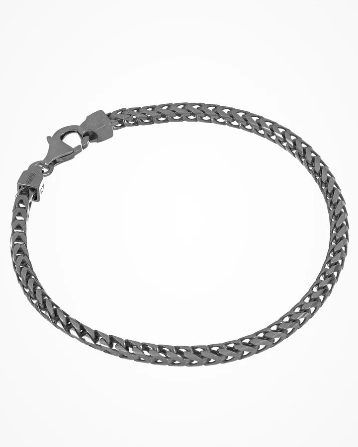 Top view of Italian Made Mens Sterling Silver Curb Link Gun Metal Bracelet 