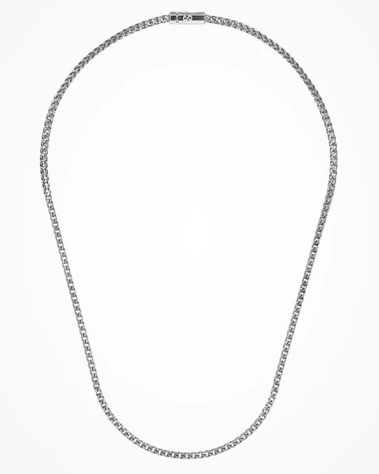 Front view of Italian Made Mens Rhodium Coated Sterling Silver Necklace
