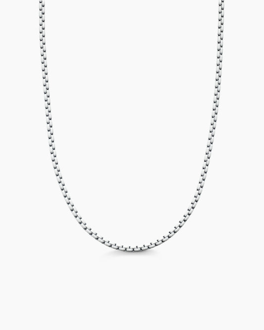 Front view of 14K White Gold Round Box Chain Link Necklace 24" 