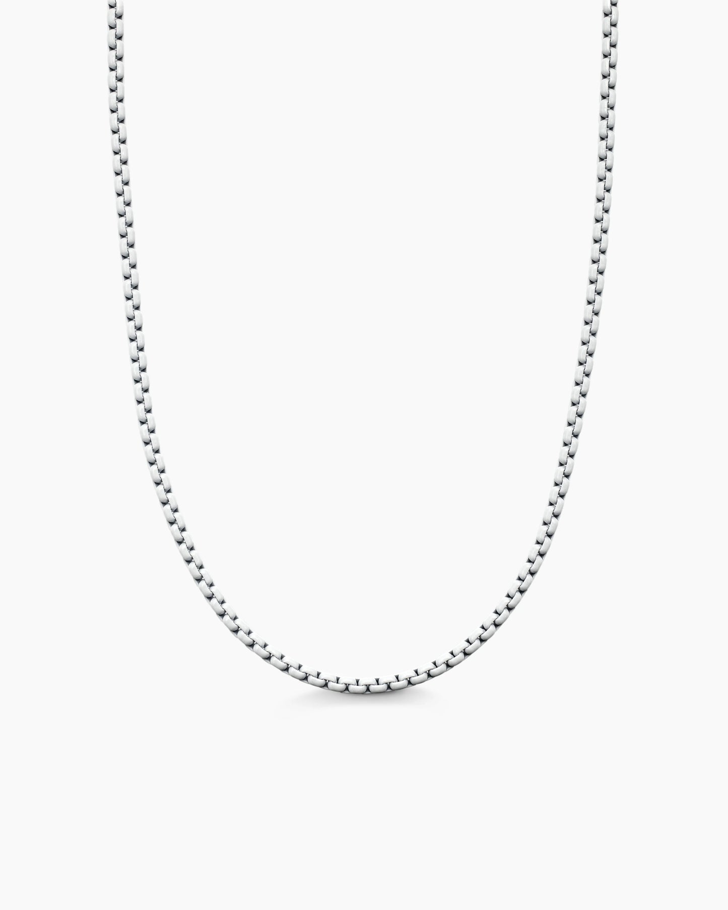 Front view of 14K White Gold Round Box Chain Link Necklace 22"