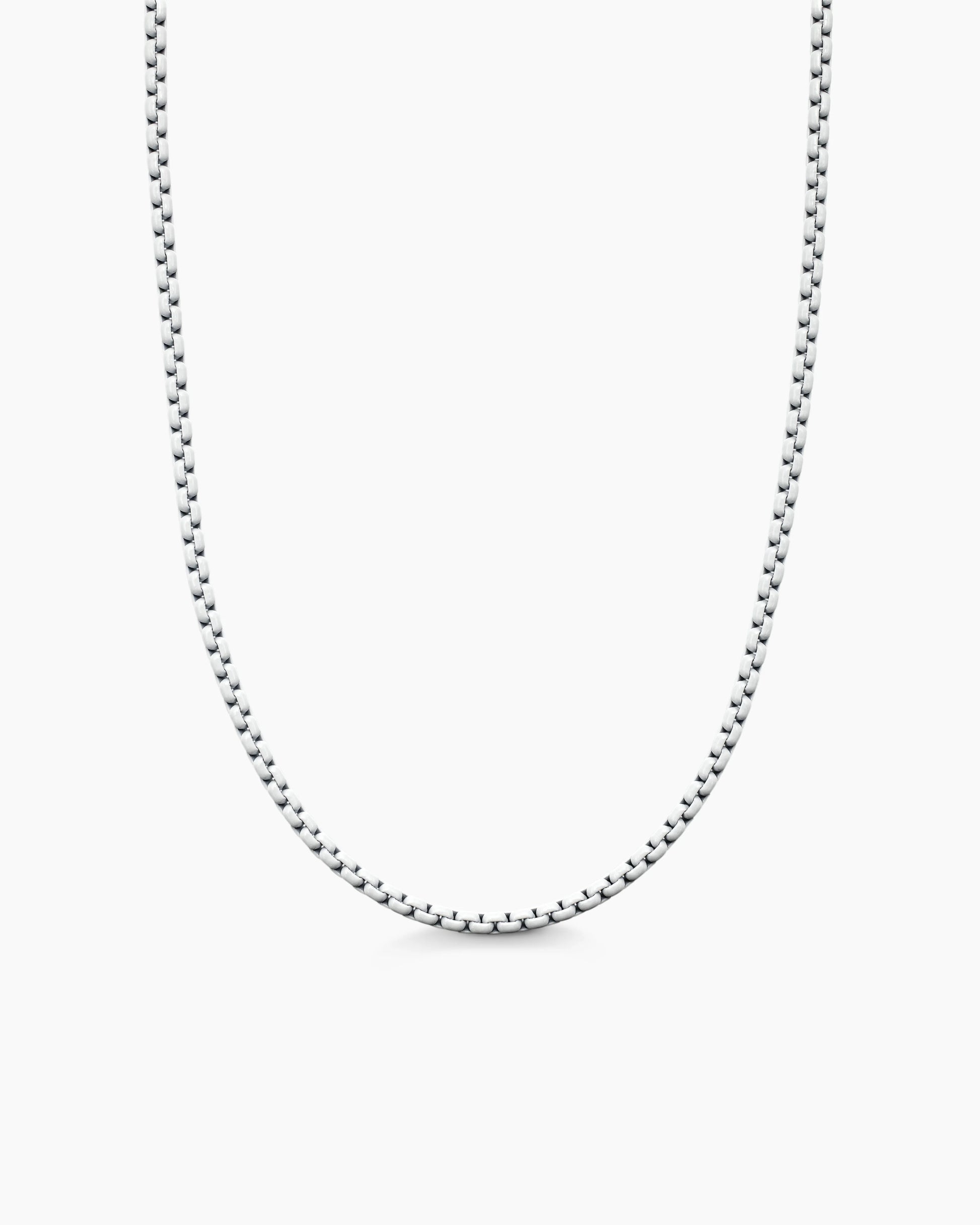 Front view of 14K White Gold Round Box Chain Link Necklace 22"