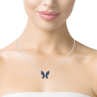 Sapphire & Diamond Butterfly Pendant Necklace in 18K White Gold