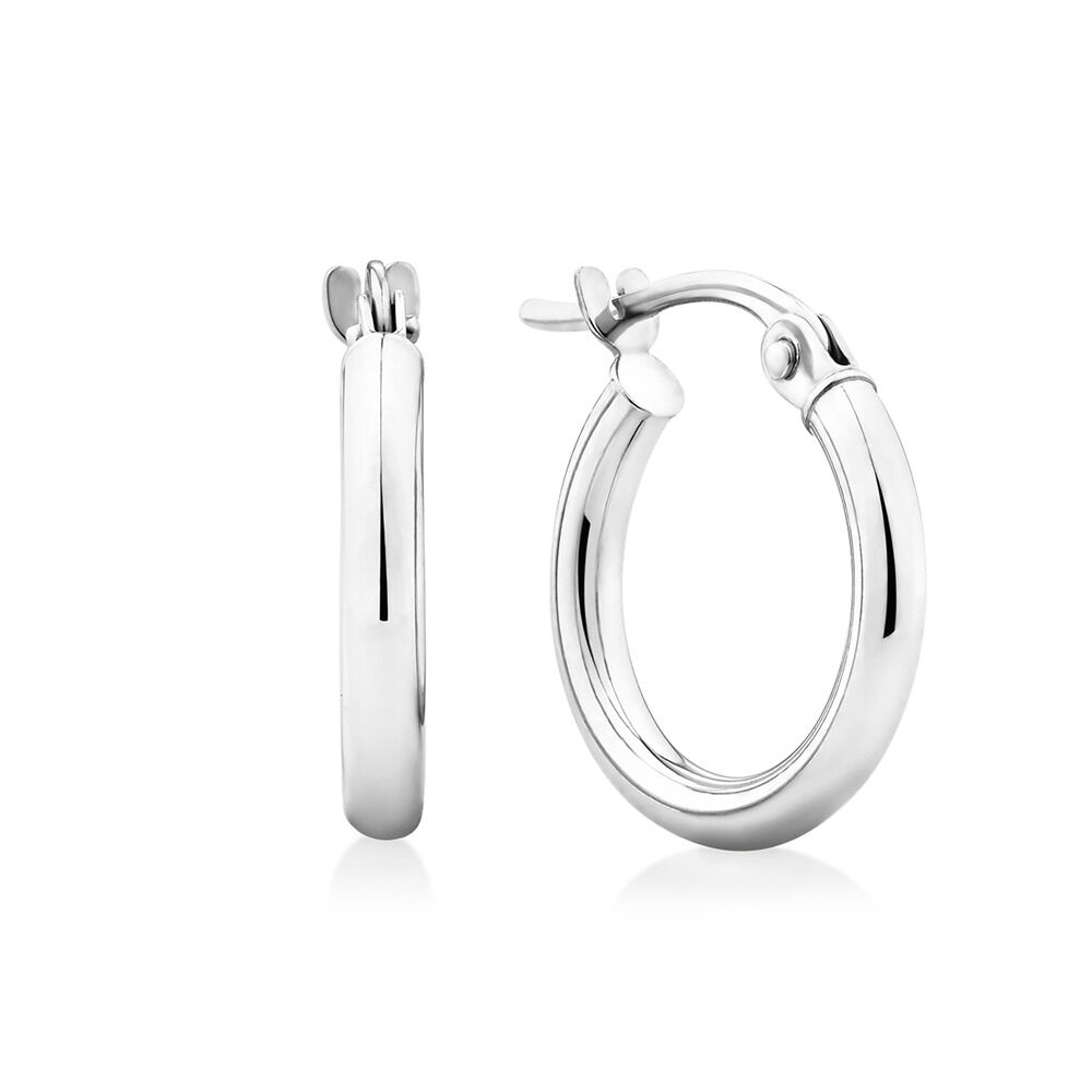 1" diameter  Stylishly crafted from 14k Italian white gold, these 2.00 mm hoop earrings feature a hinged system for added security. Perfect for everyday wear, they'll provide subtle, timeless style  Easy to wear