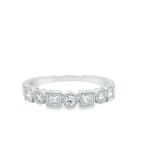 Art Deco Stackable Diamond Band White Gold Top view 