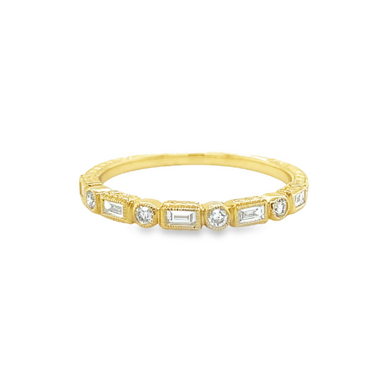Art Deco Stackable Diamond Band Yellow Gold Top view 
