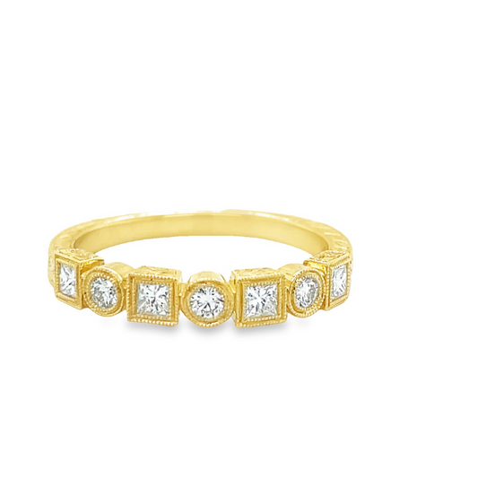Art Deco Stackable Diamond Band Yellow Gold Top view 
