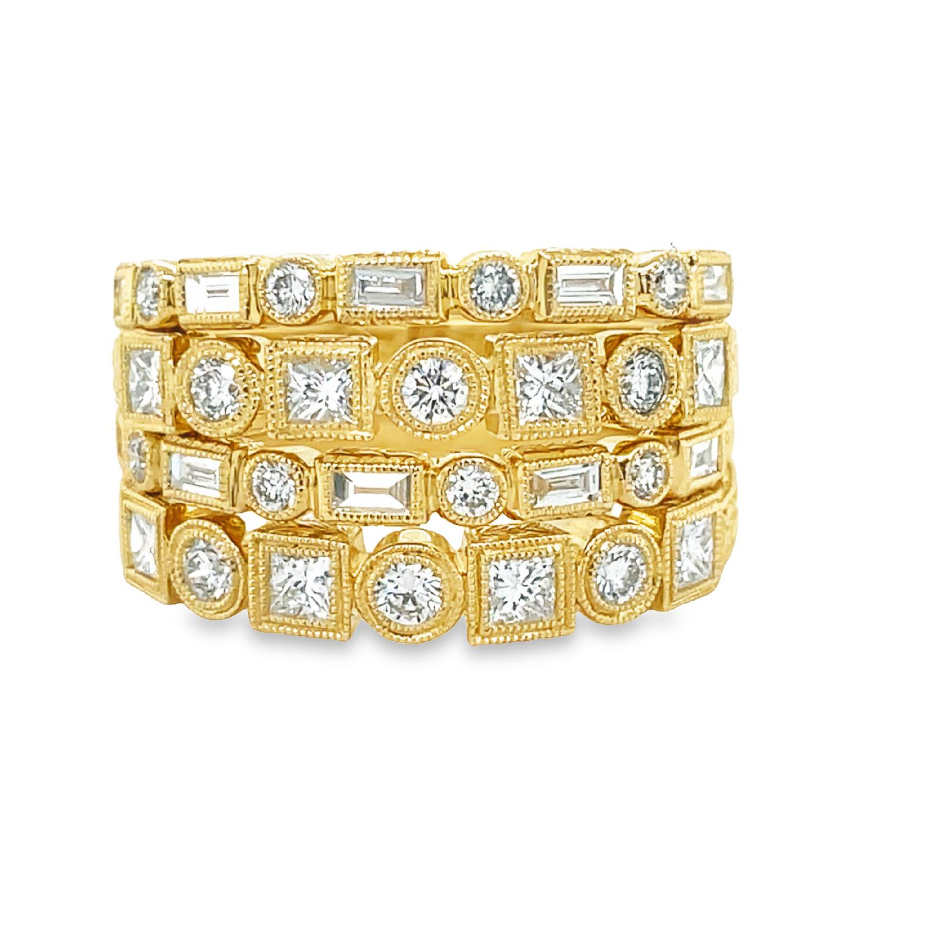A timeless piece showcasing a classic art deco style crafted with 0.39 cts of round diamonds, set in 14k yellow gold. Available in size 6.5 and easily adjustable to any size for a custom fit. Enjoy its versatility as you stack and style it to complete your look.