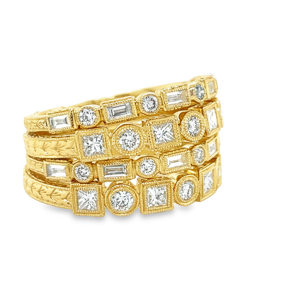 A timeless piece showcasing a classic art deco style crafted with 0.3 cts of round diamonds, set in 14k yellow gold. Available in size 6.5 and easily adjustable to any size for a custom fit. Enjoy its versatility as you stack and style it to complete your look.