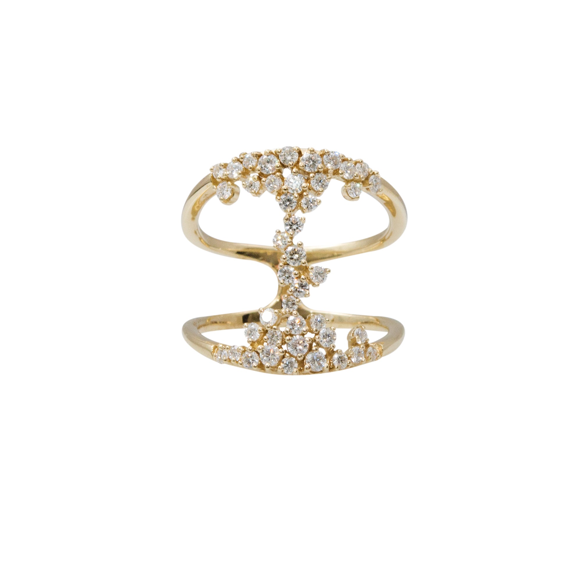 Glimmering 0.90 ct diamonds set in a dazzling freeform 18k yellow gold ring - simply stunning. Size 6.5 (resizable).