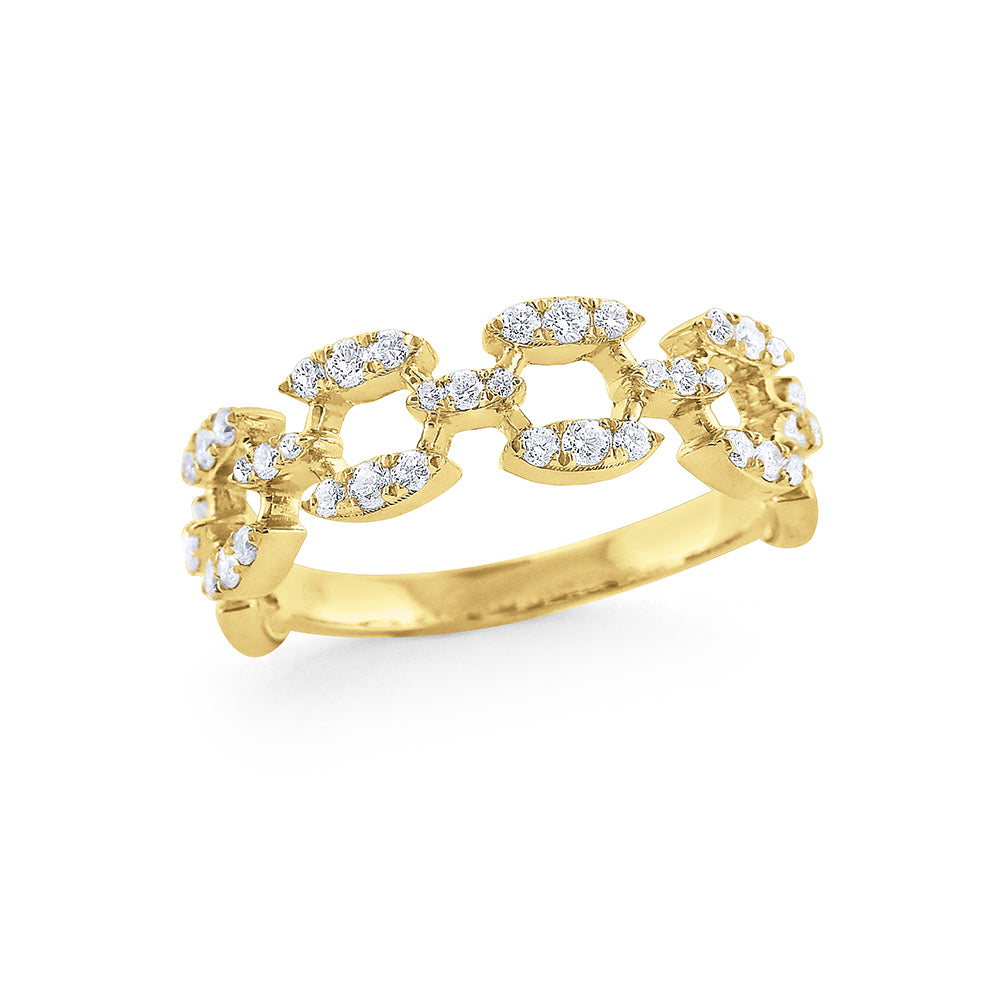 A stunning 0.37 cts of diamonds set in 14k yellow gold, crafted into a unique and beautiful ring. It's sure to sure to make heads turn! Size 7 (resizable).
