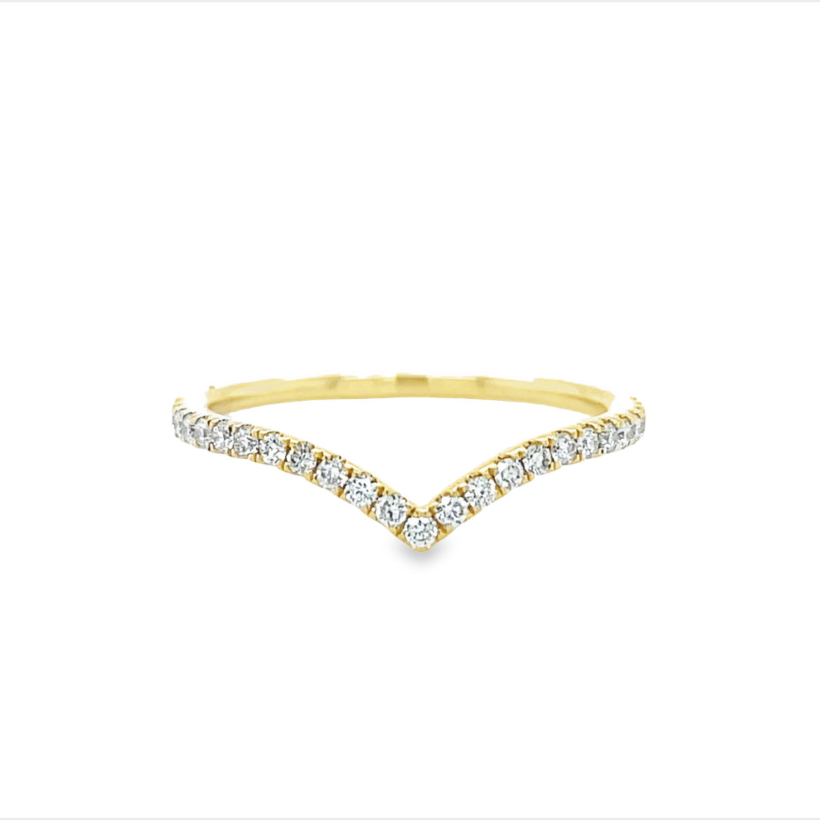 Beautiful, stackable 18k yellow gold ring! Bezel-set with dazzling 0.22 ct diamonds around a 1.6 mm band; the style and elegance will enthrall your senses. Size 6 (resizable).