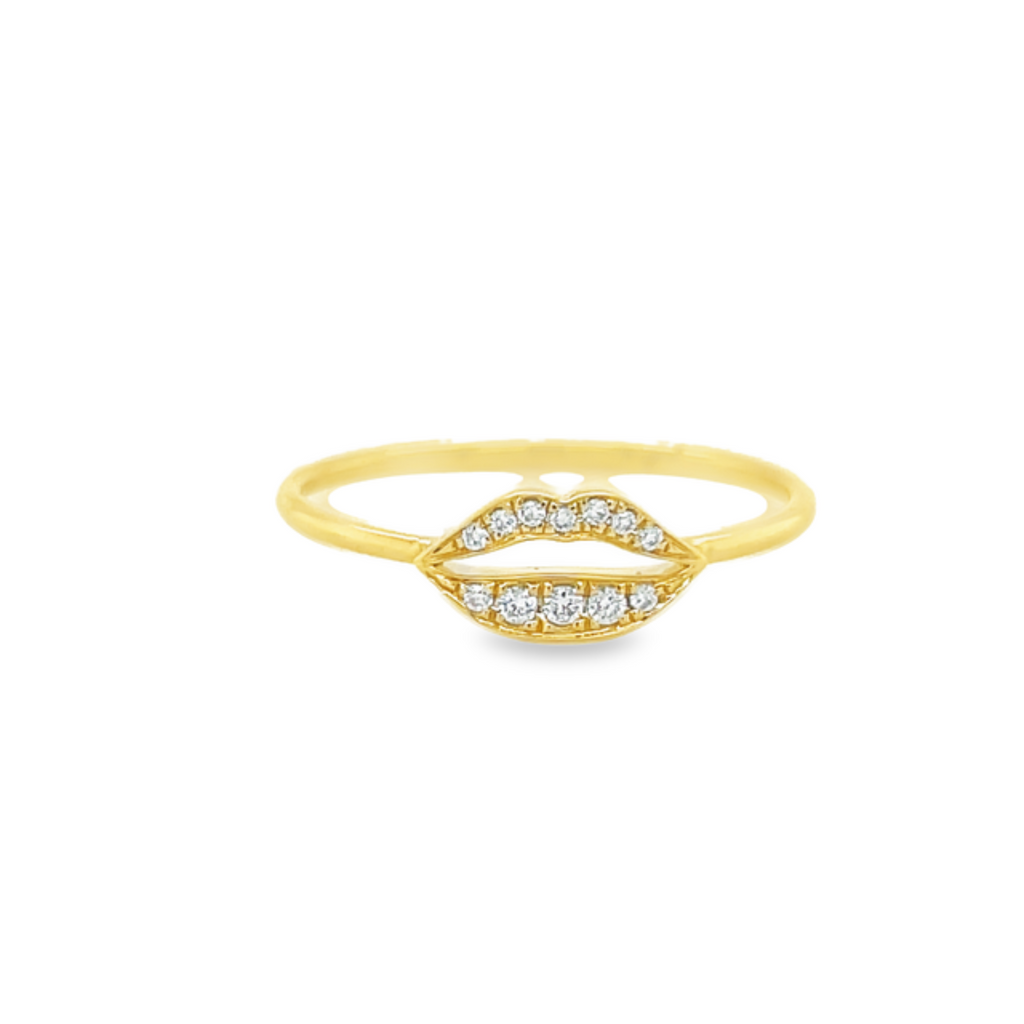 Lip rings that are easy to stack.  Set in 18k yellow gold mounting.  Size 6 (sizeable)  Round diamonds 0.05 cts   Open lips shape