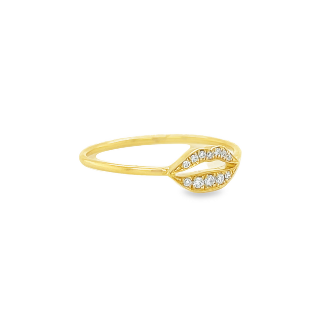 Lip rings that are easy to stack.  Set in 18k yellow gold mounting.  Size 6 (sizeable)  Round diamonds 0.05 cts   Open lips shape