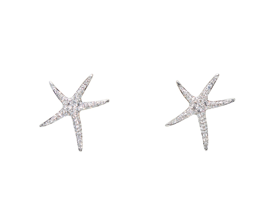 Diamond 0.84 cts starfish earrings  Set in 18k white gold  1"long,  3/4" wide  High quality diamonds 