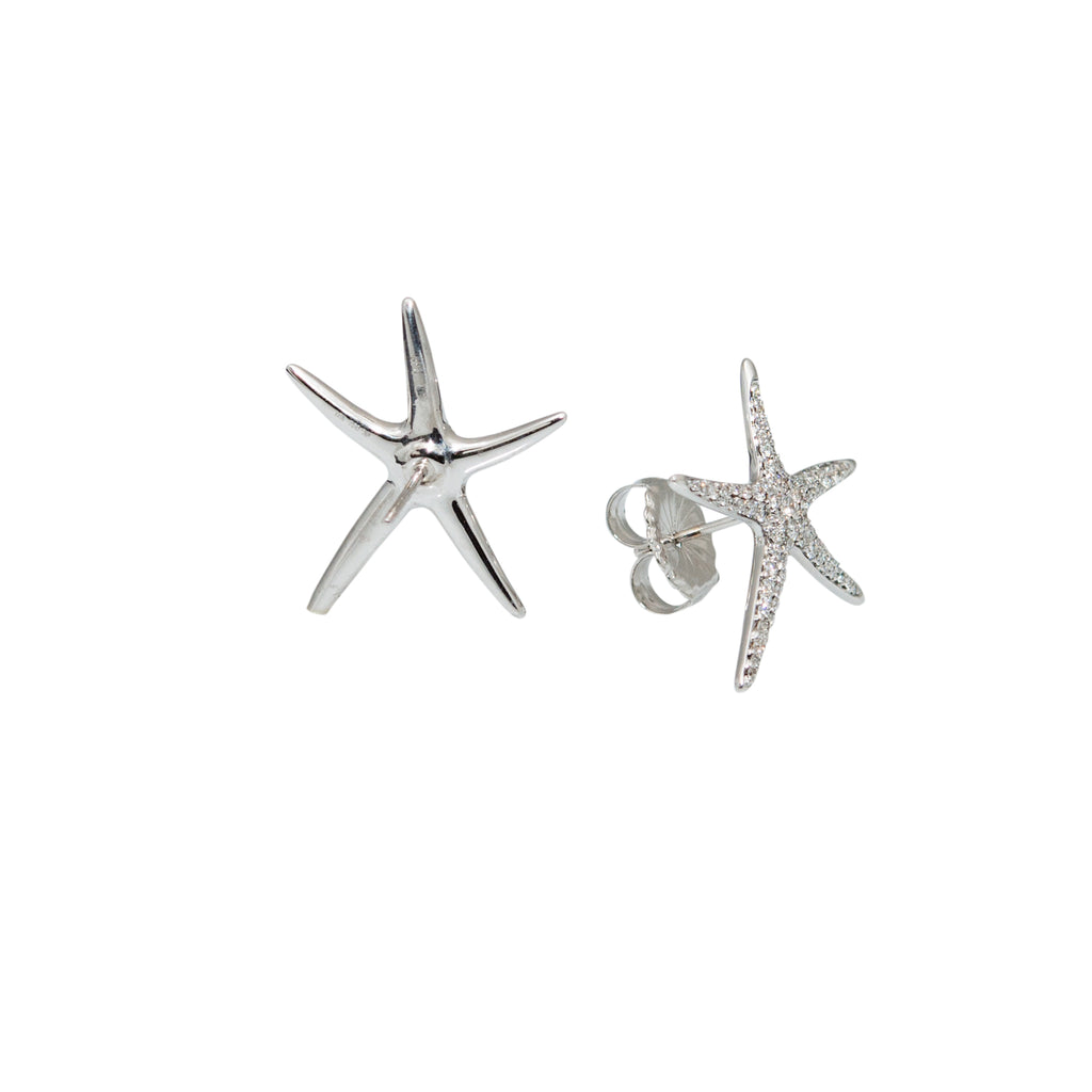 Diamond 0.84 cts starfish earrings  Set in 18k white gold  1"long,  3/4" wide  High quality diamonds 