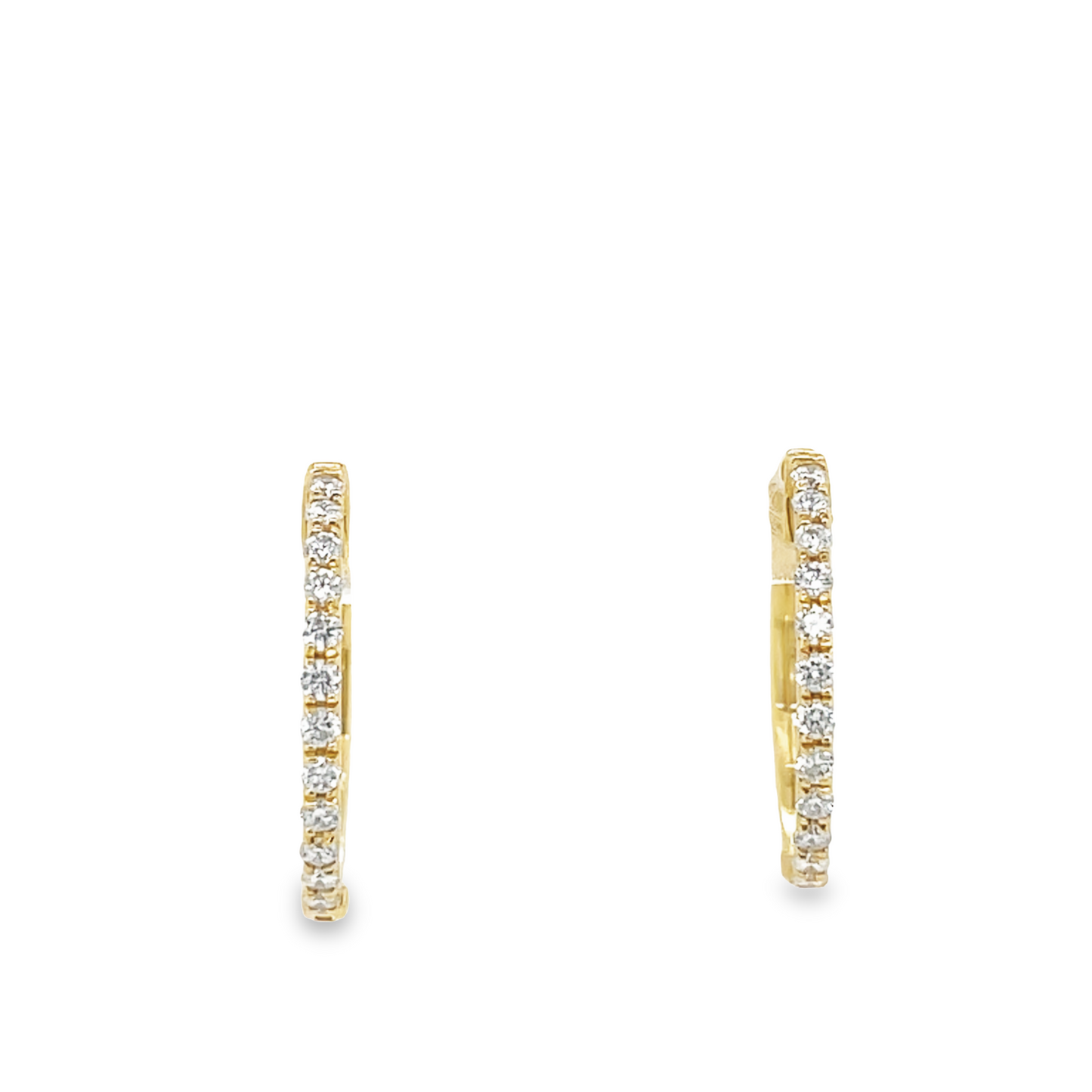 14k yellow gold.  Round diamonds 0.27 cts   F/G color   Secure hinged system.