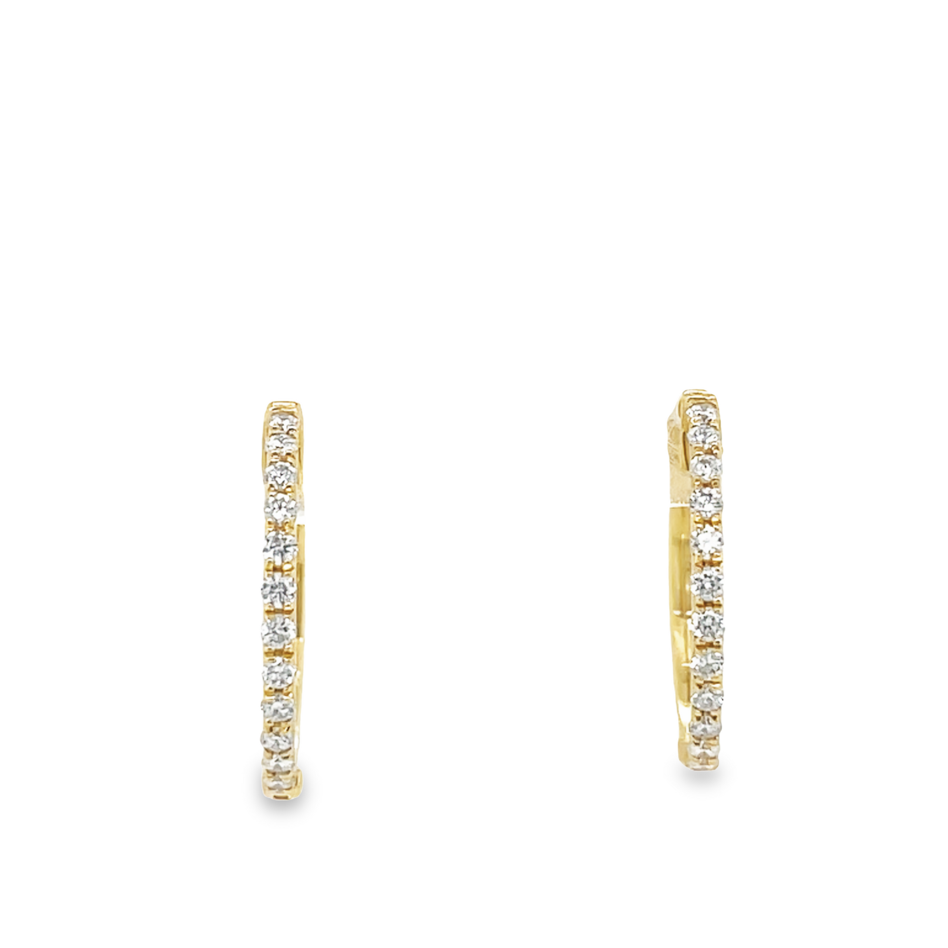 14k yellow gold.  Round diamonds 0.27 cts   F/G color   Secure hinged system.